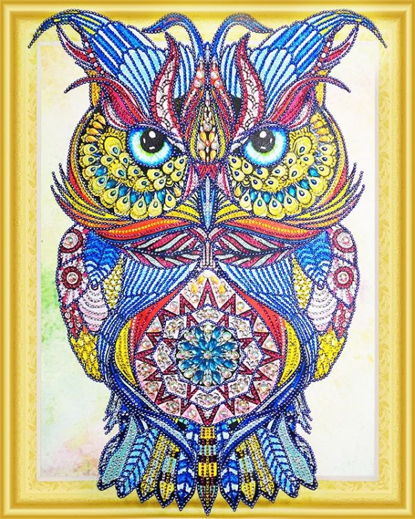 

Фигурные стразы 3D. Драгоценная сова- алмазная картина с фигурными стразами (FKU007)