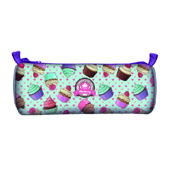 Пенал-тубус 1 секц. сред. ПИРОЖЕНКИ 220х65х65 ткань молния